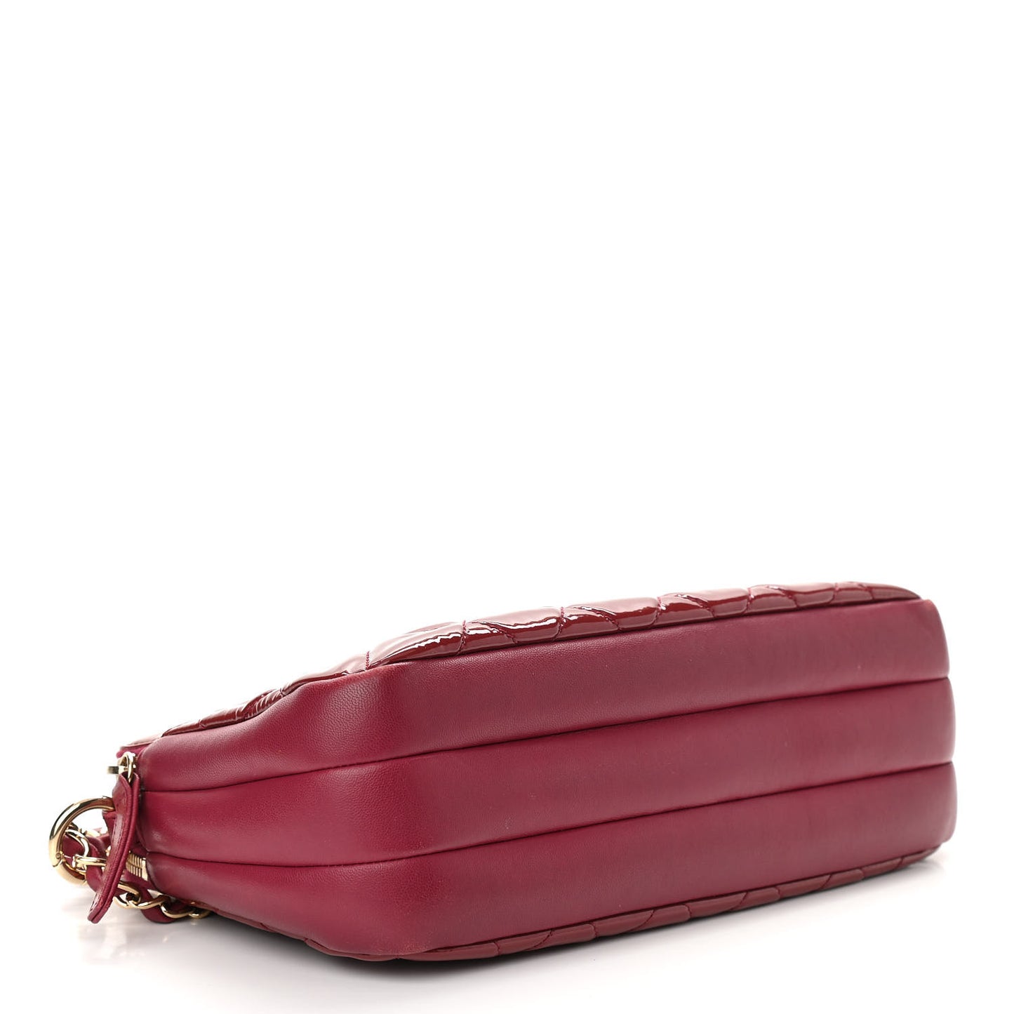 Patent Quilted Crown CC Double Zip Bag Dark Pink