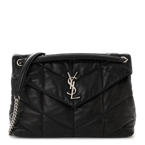 Lambskin Quilted Medium Loulou Puffer Monogram Chain Satchel Black