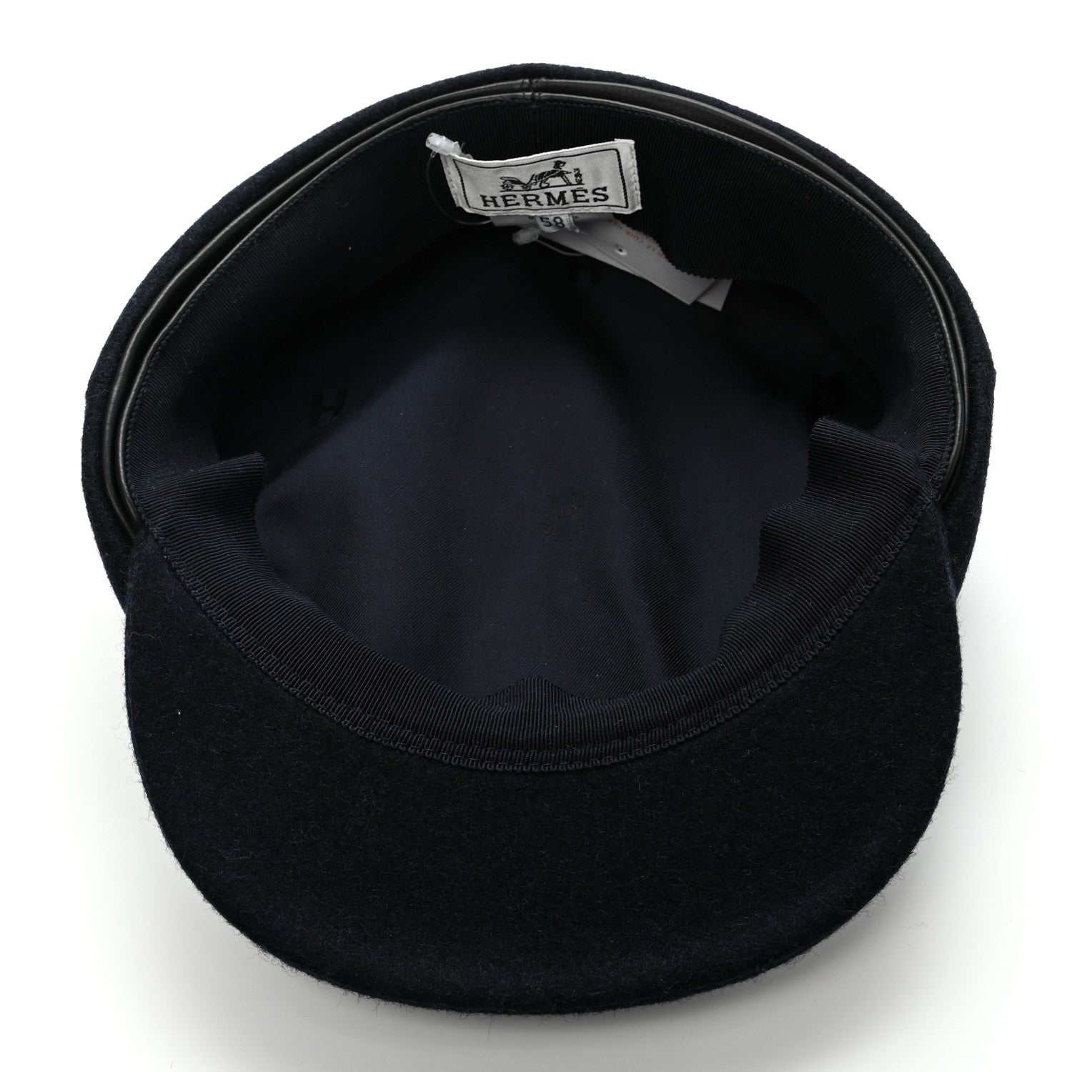 Hermes Broadcloth Newton Calfskin Dani Cap 58 Marine Black 7 of 9