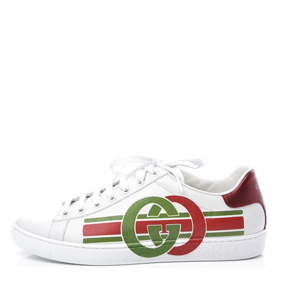 Gucci Calfskin Interlocking G Womens New Ace Sneakers 36.5 White Red Flame Green 1 of 11