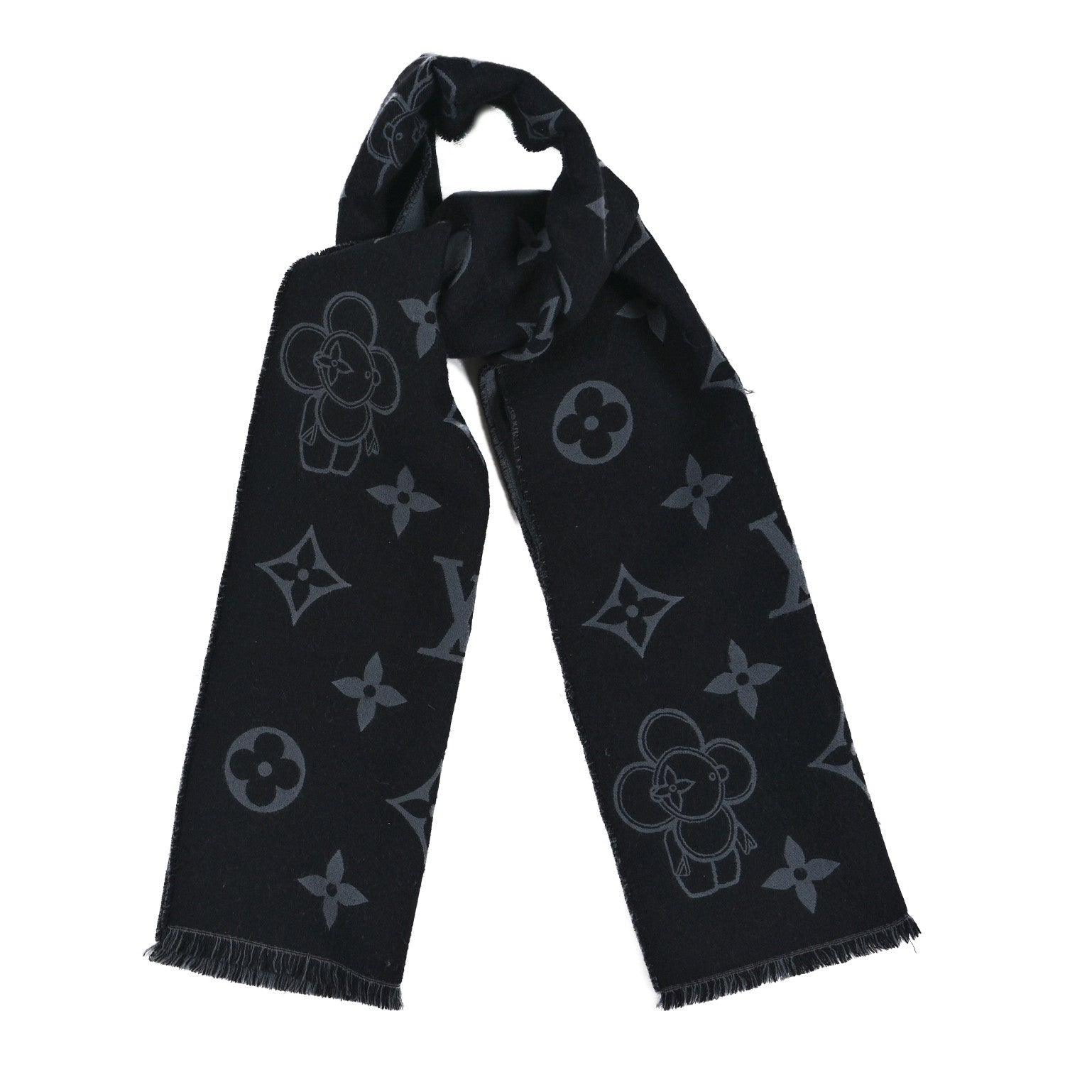 Louis Vuitton Wool Monogram Vivienne Scarf Dark Grey 1 of 3