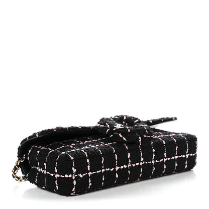 Chanel Tweed Quilted East West Camellia Clutch Black Pink 4 of 10