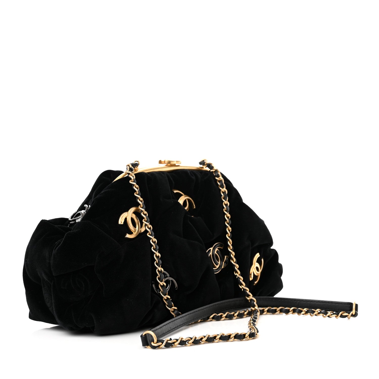 Chanel Velvet Enamel CC Kiss Lock Clutch Black 3 of 12