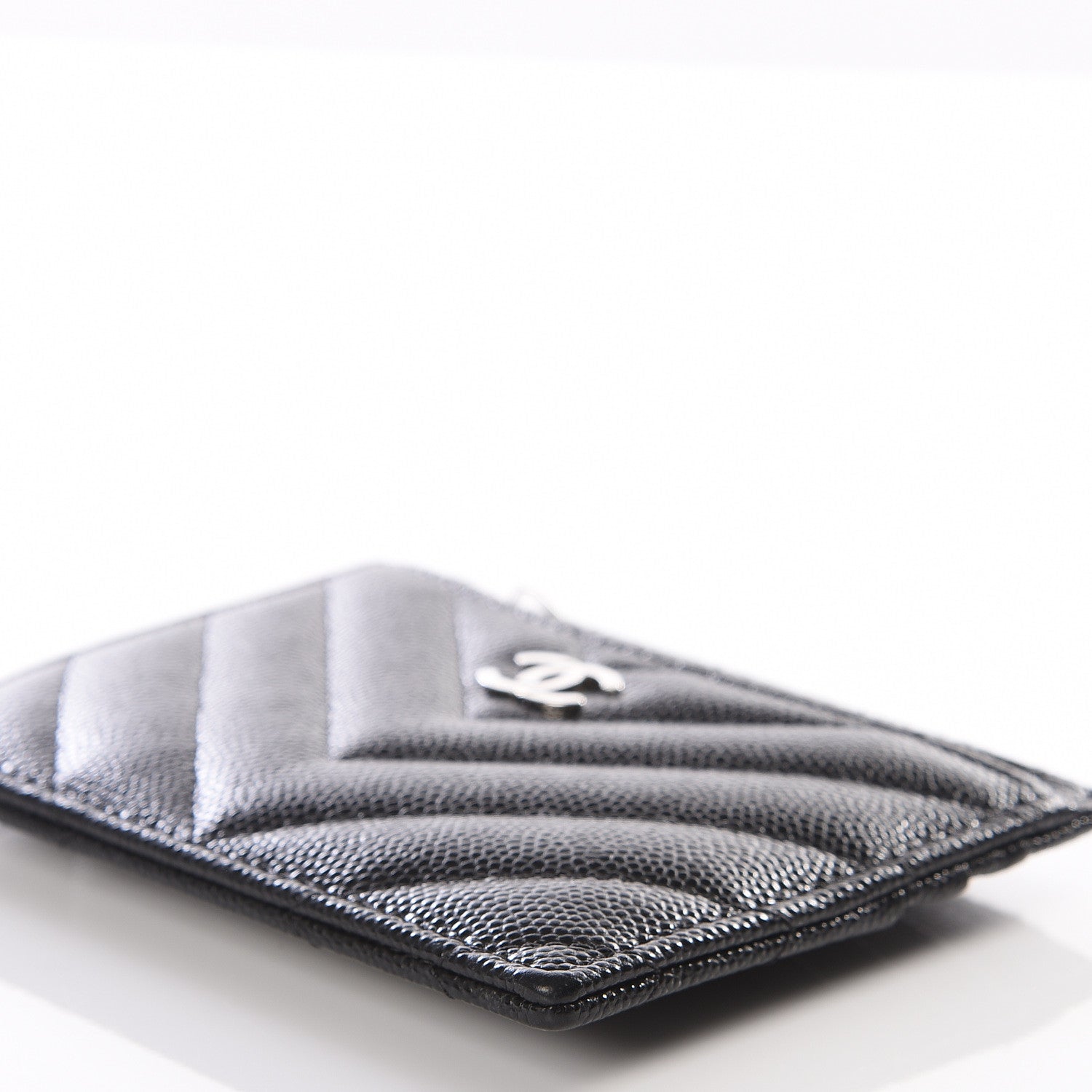 Chanel Caviar Chevron Quilted CC Zip Card Holder Black 6 of 10