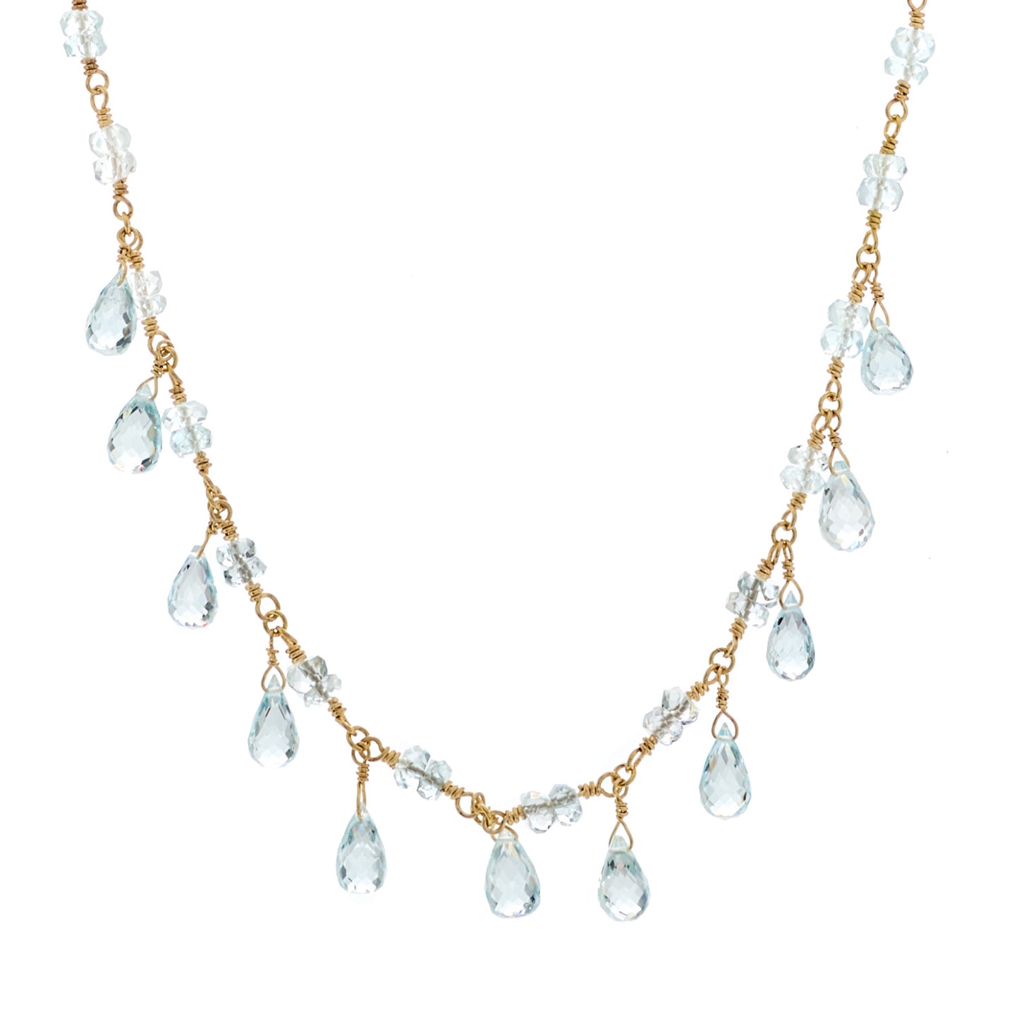 18K Yellow Gold Aquamarine Briolette Necklace