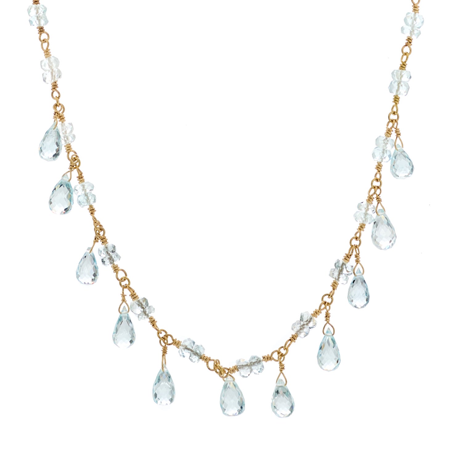 Tiffany 18K Yellow Gold Aquamarine Briolette Necklace 1 of 4