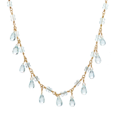 Tiffany 18K Yellow Gold Aquamarine Briolette Necklace 1 of 4