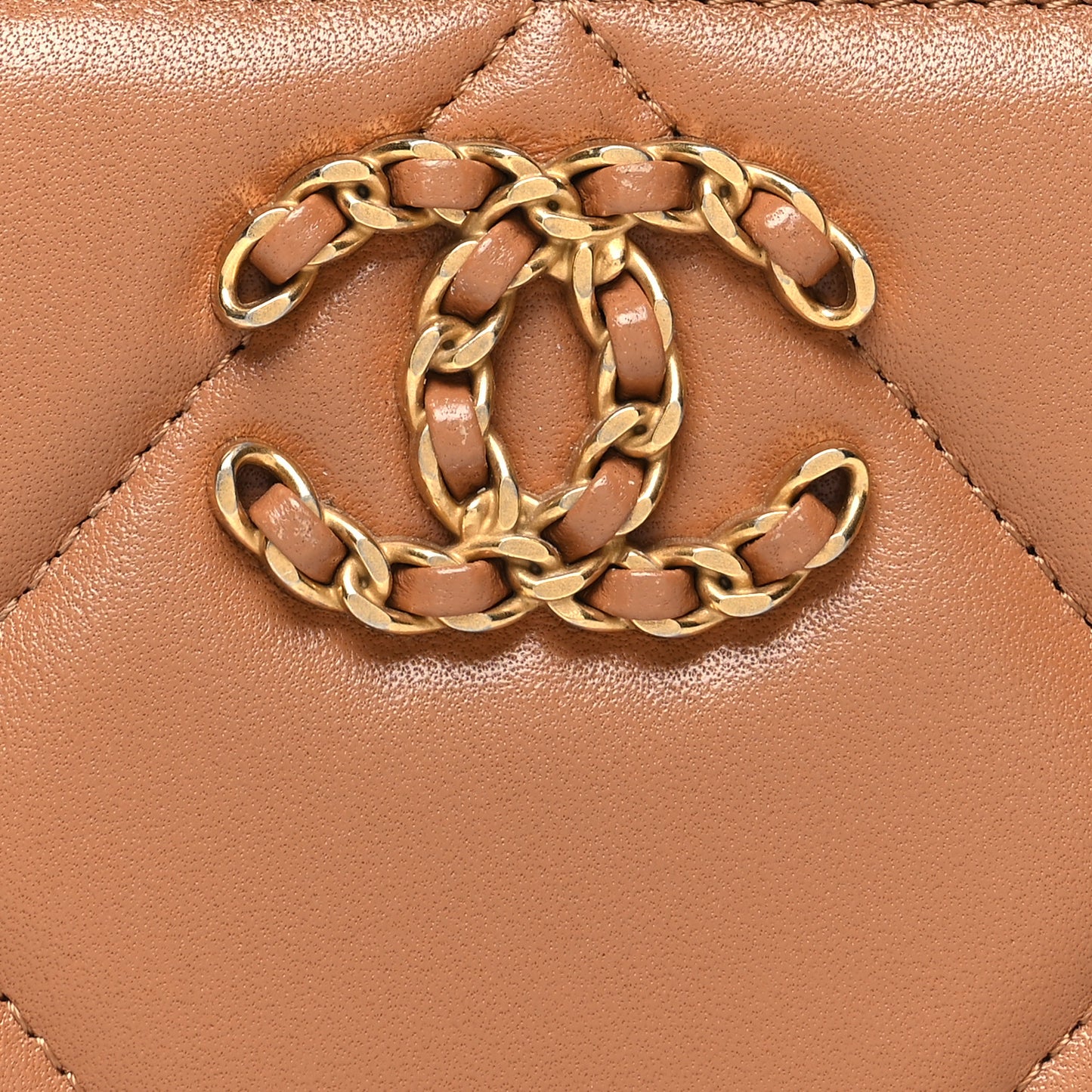 Lambskin Quilted Chanel 19 Zip Around Coin Purse Wallet Brown