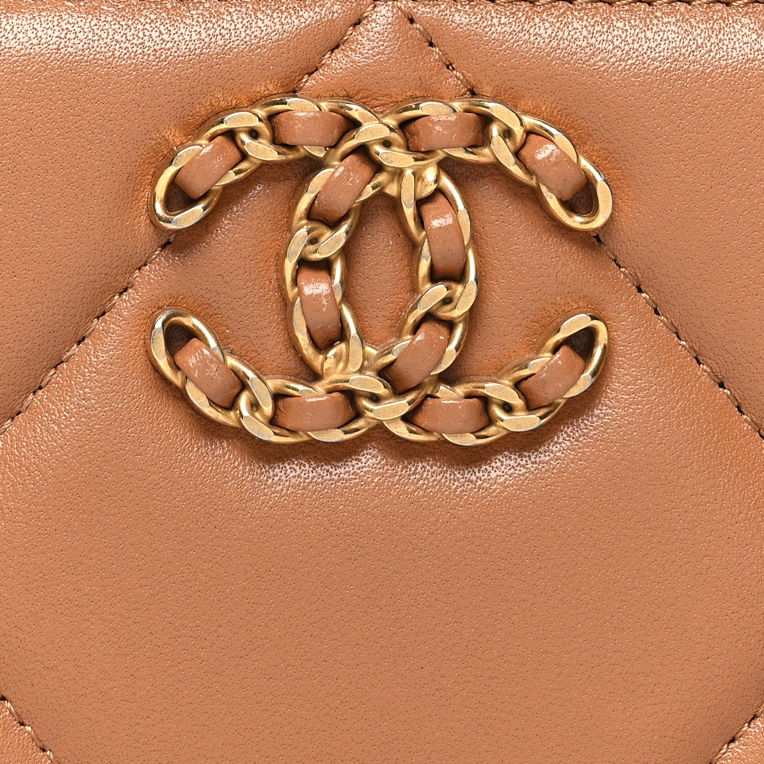 Chanel Lambskin Quilted Chanel 19 Zip Around Coin Purse Wallet Brown 8 of 9