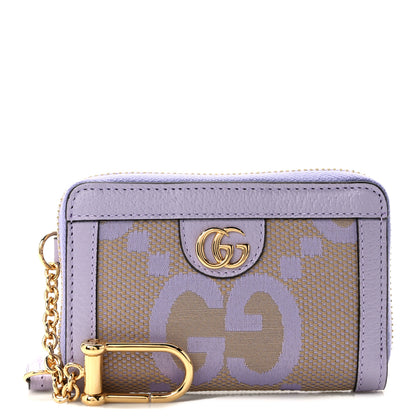 Gucci Monogram Jumbo GG Textured Dollar Calfskin Ophidia Key Card Case Beige Lapis 1 of 7