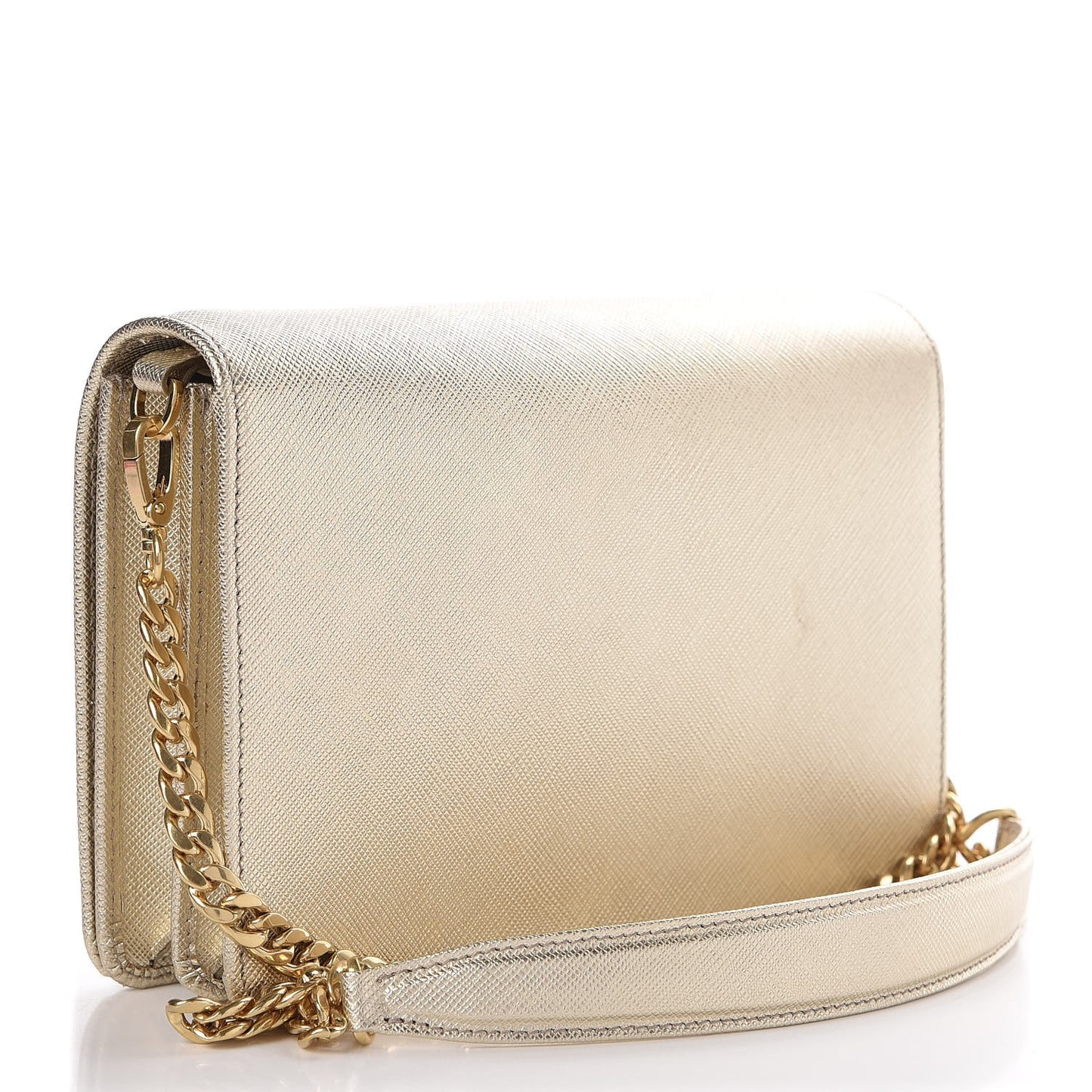 Metallic Saffiano Lux Chain Wallet Pirite
