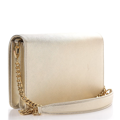 Prada Metallic Saffiano Lux Chain Wallet Pirite 3 of 7