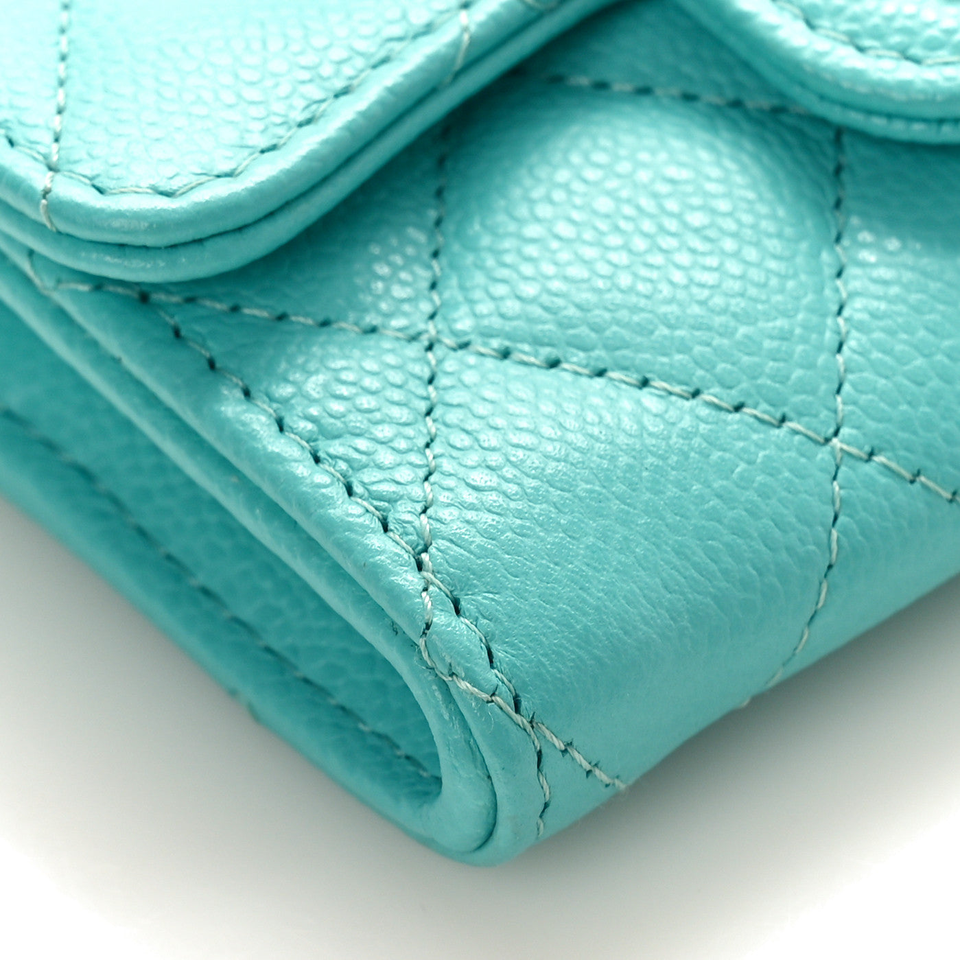 Caviar Quilted Flap Card Holder Wallet Turquoise