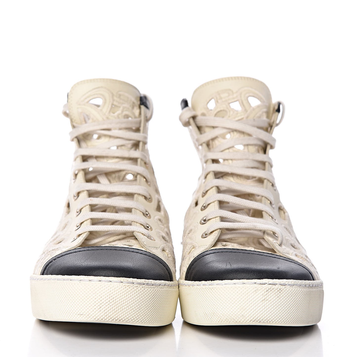 Grained Goatskin Hollow Out Flower Sneakers 39.5 White Black