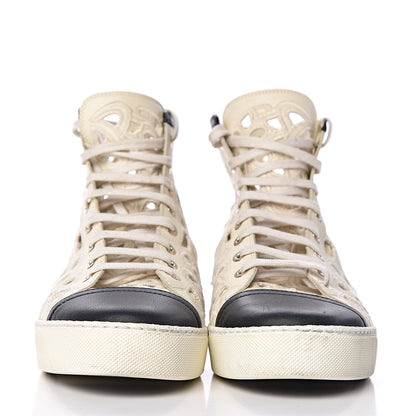 Chanel Grained Goatskin Hollow Out Flower Sneakers 39.5 White Black 2 of 14