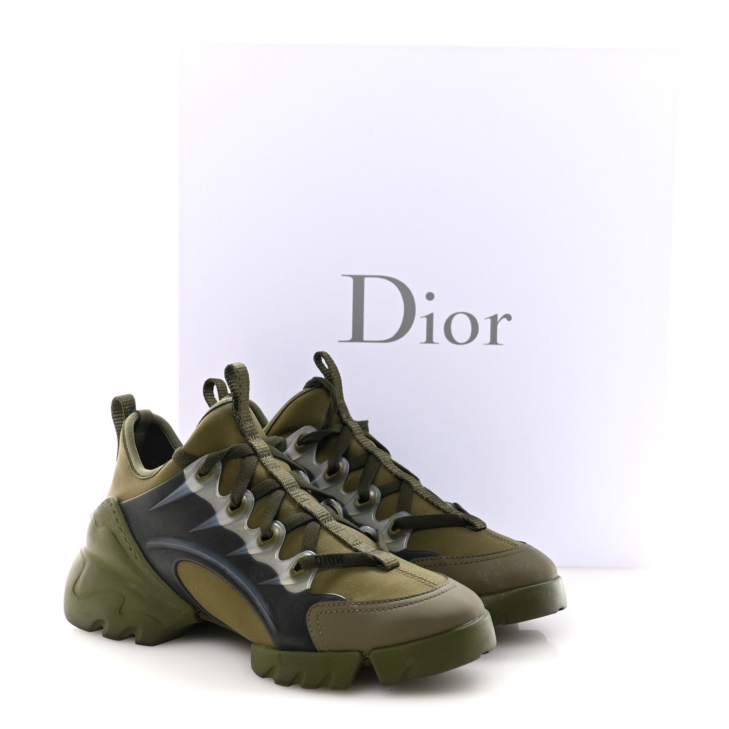 Christian Dior Neoprene Rubber Womens D-Connect Sneakers 35 Kaki