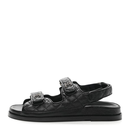 Chanel Grained Calfskin Velcro Dad Sandals 40.5 Black 1 of 12