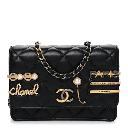 Chanel Lambskin Quilted Coco Clips Mini Wallet On Chain WOC Black 1 of 12