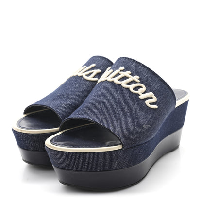 Louis Vuitton Canvas Wedge Mules 39 Navy Blue 4 of 9