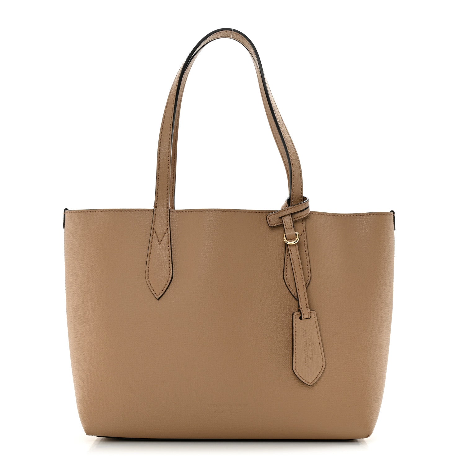 Burberry Grainy Calfskin Haymarket Check Small Reversible Tote Mid Camel 1 of 10