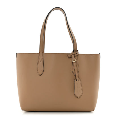 Burberry Grainy Calfskin Haymarket Check Small Reversible Tote Mid Camel 1 of 10