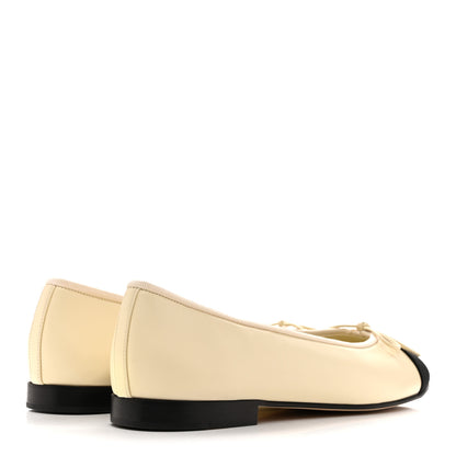 Chanel Calfskin Grosgrain Cap Toe CC Ballerina Flats 40 Ivory Black 5 of 10