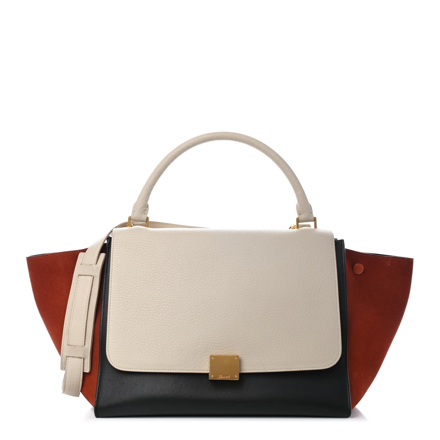 Celine Drummed Calfskin Suede Medium Trapeze Chalk 1 of 9