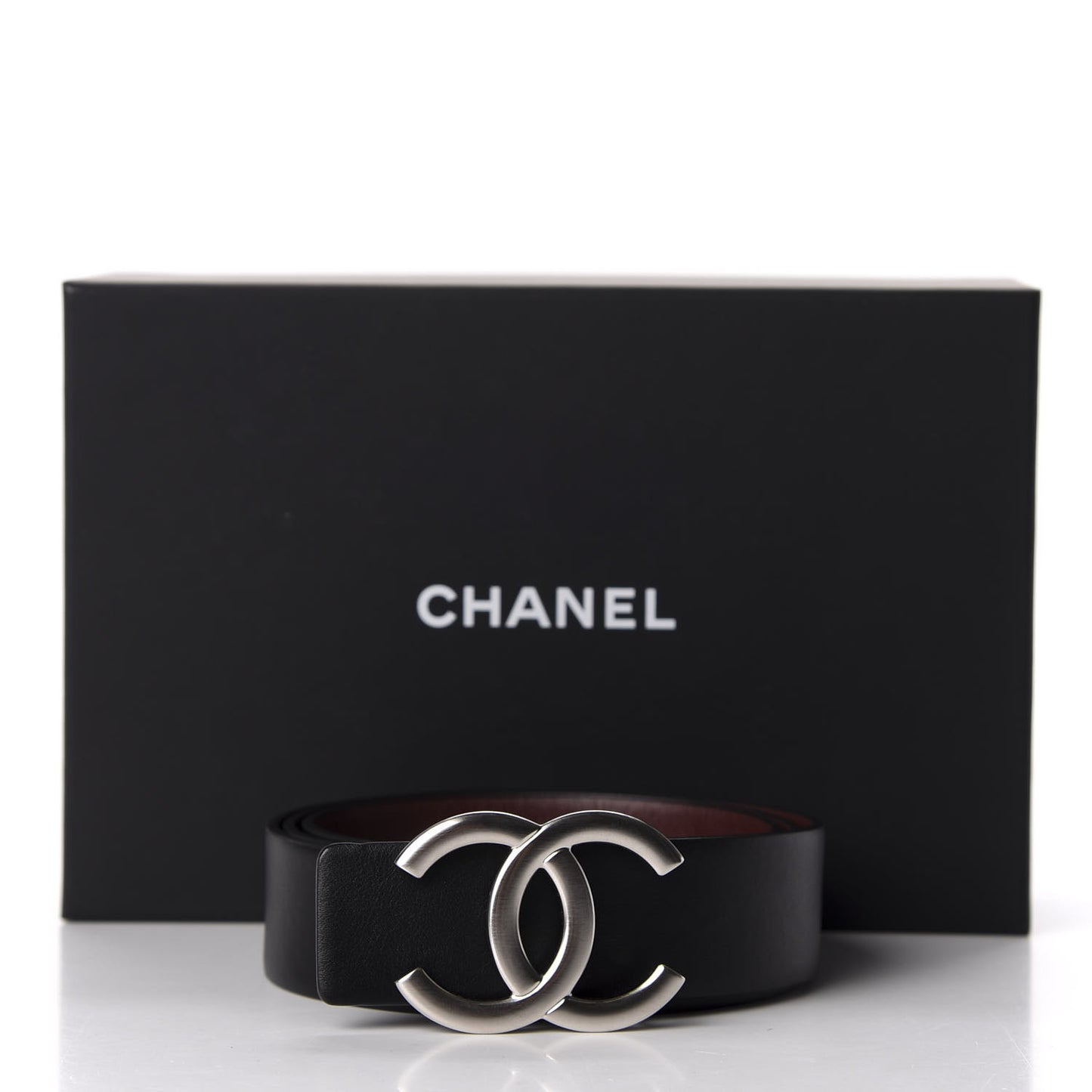Calfskin CC Reversible Belt 85 Black Burgundy