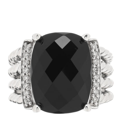 David Yurman Sterling Silver Diamond Black Onyx 16mm Wheaton Ring 55 7.25 1 of 4