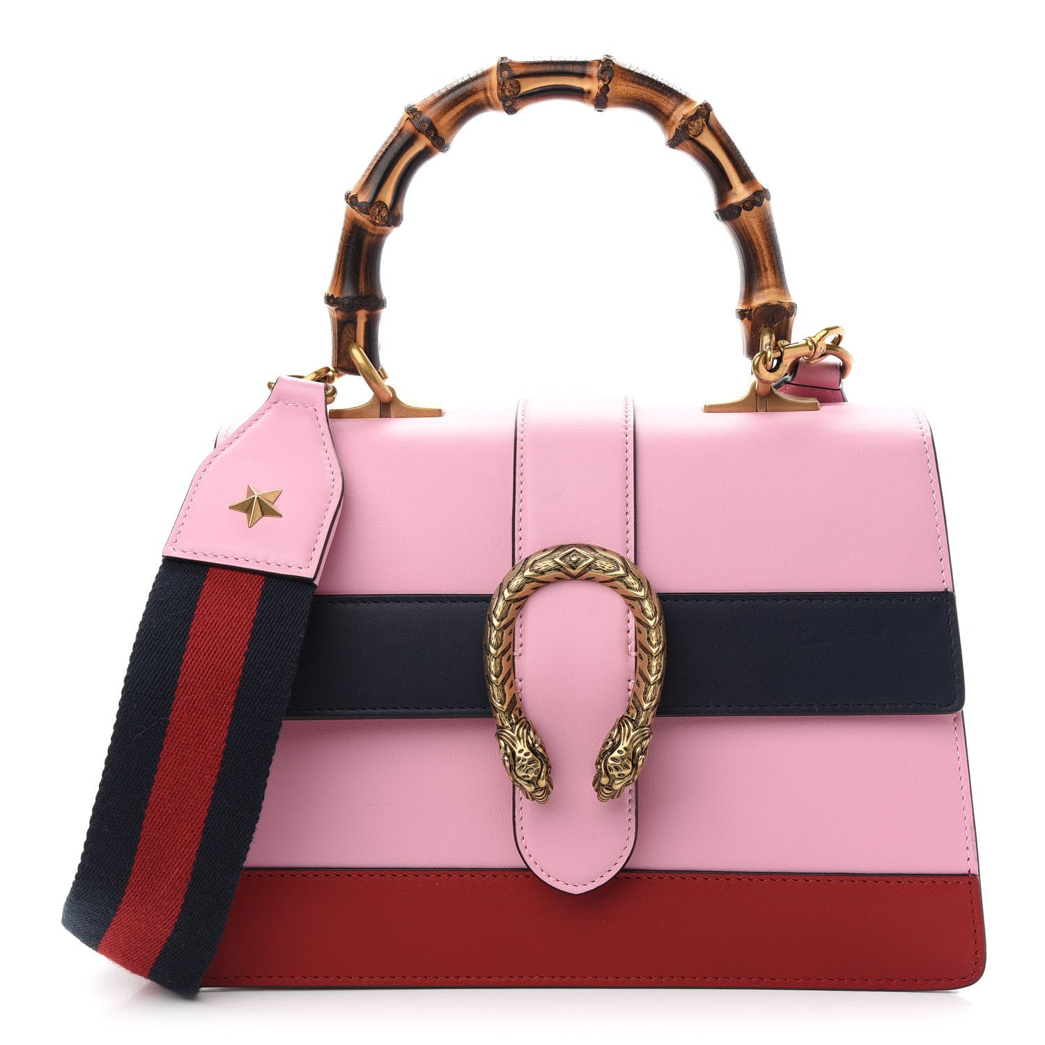 Gucci Moon Calfskin Web Medium Dionysus Bamboo Top Handle Bag Sugar Pink Blue Agata Hibiscus Red 1 of 10