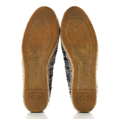 Chanel Metallic Tweed Lambskin CC Espadrilles 38 Blue Black Silver 5 of 14