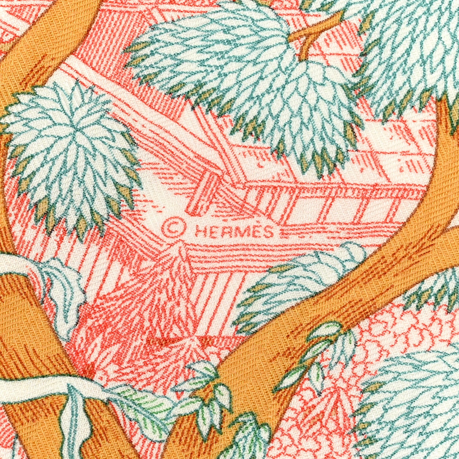 Hermes Cashmere Silk Retour a la Nature 140 Bleu Ciel Rose Vert 5 of 5