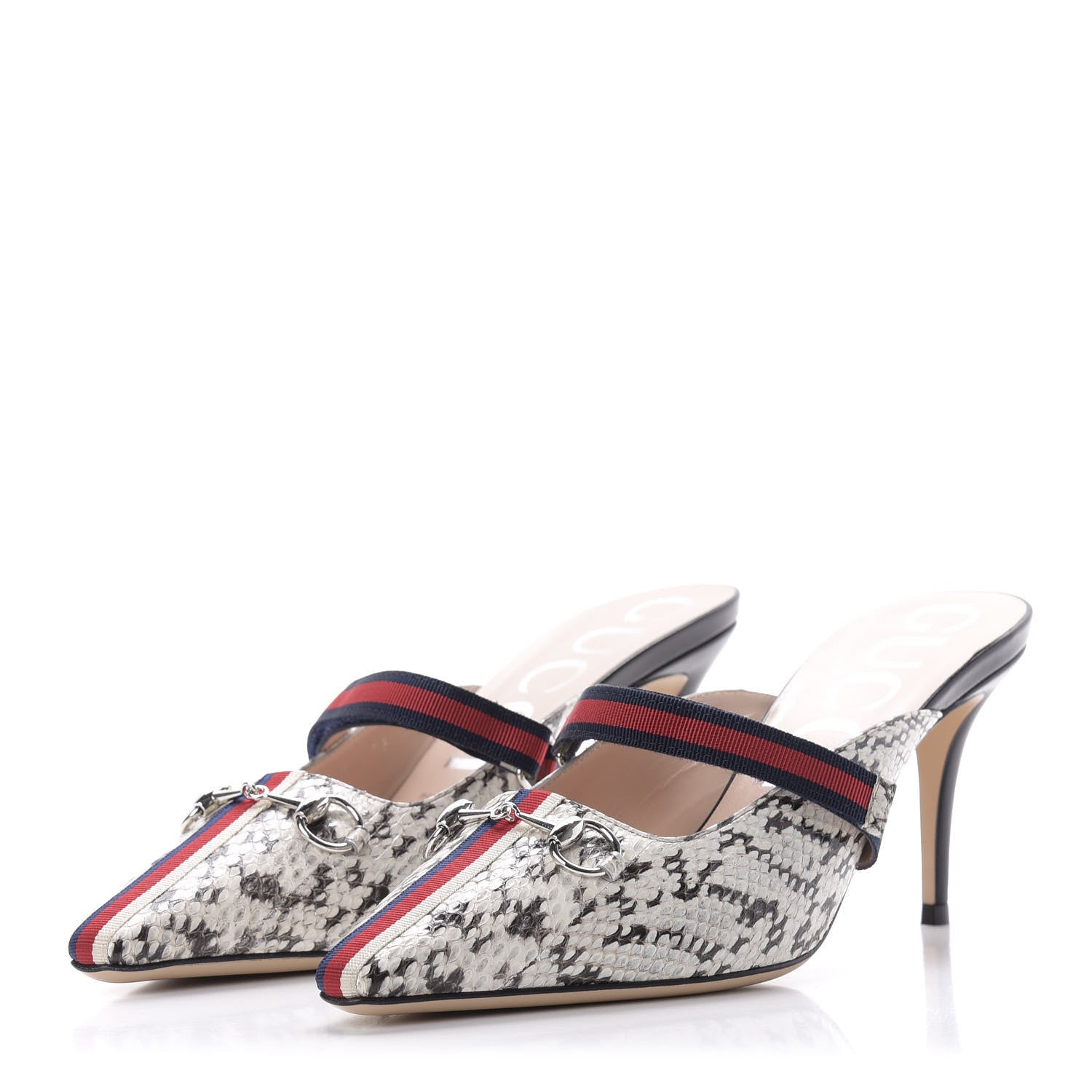 Gucci Elaphe Snakeskin Sylvie Web Cross Strap Mid-Heel Slides 40.5 New Roccia 3 of 10