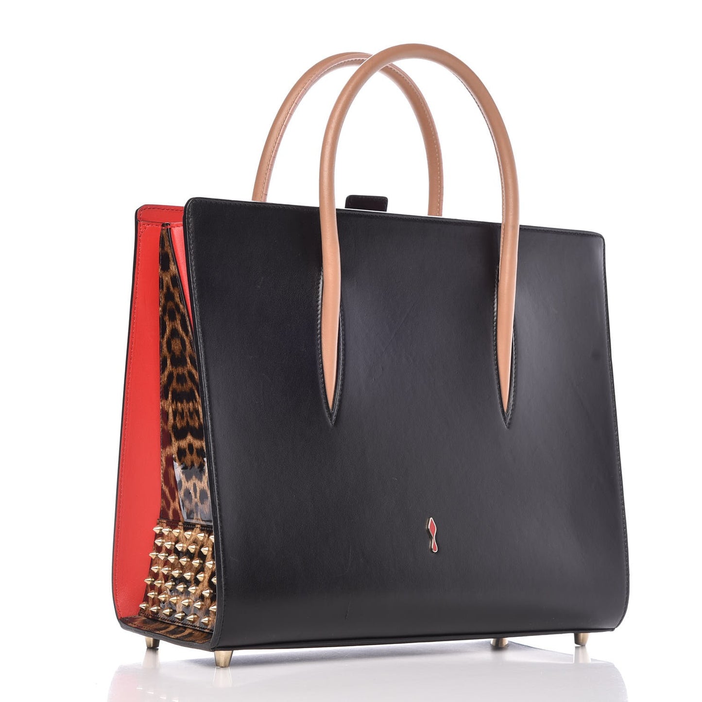 Calfskin Patent Leopard Spiked Large Paloma Black