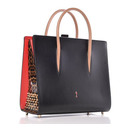 Christian Louboutin Calfskin Patent Leopard Spiked Large Paloma Black 3 of 10