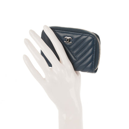 Chanel Lambskin Chevron Zip Around Coin Purse Wallet Blue 2 of 7