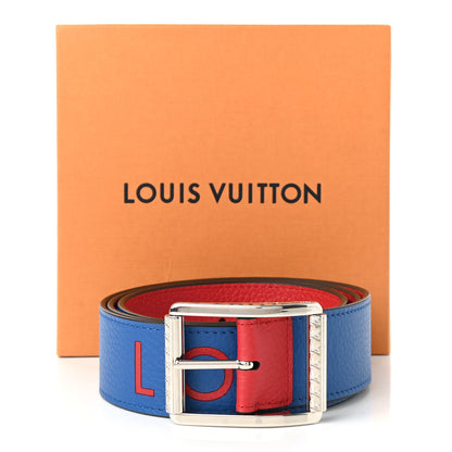 Louis Vuitton Taurillon 40mm Logo Reversible Belt 100 40 Blue Red 4 of 4