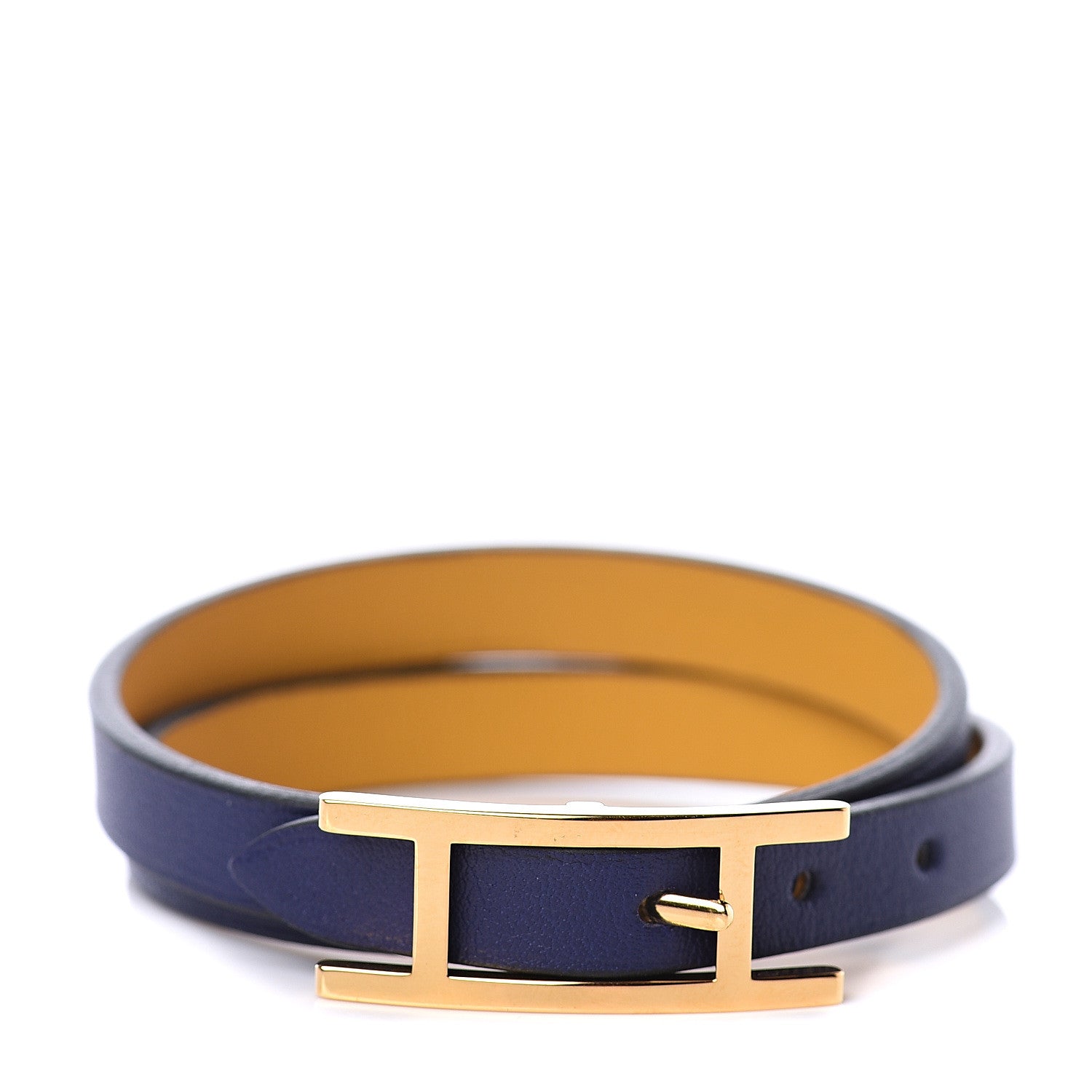 Hermes Swift Behapi Double Tour Bracelet T2 Bleu Encre Ambre 1 of 5