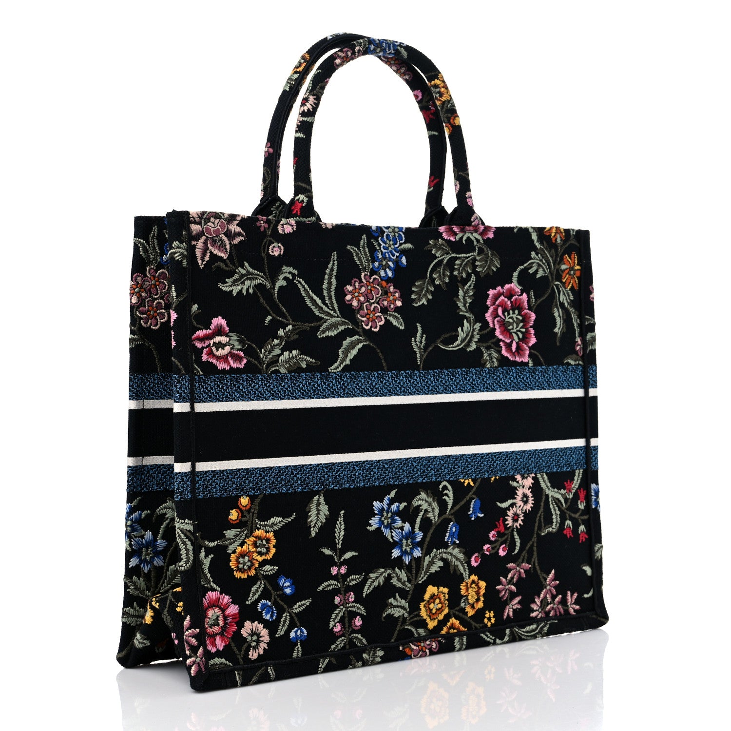 Christian Dior Canvas Embroidered Large Book Tote Black Multicolor 3 of 9
