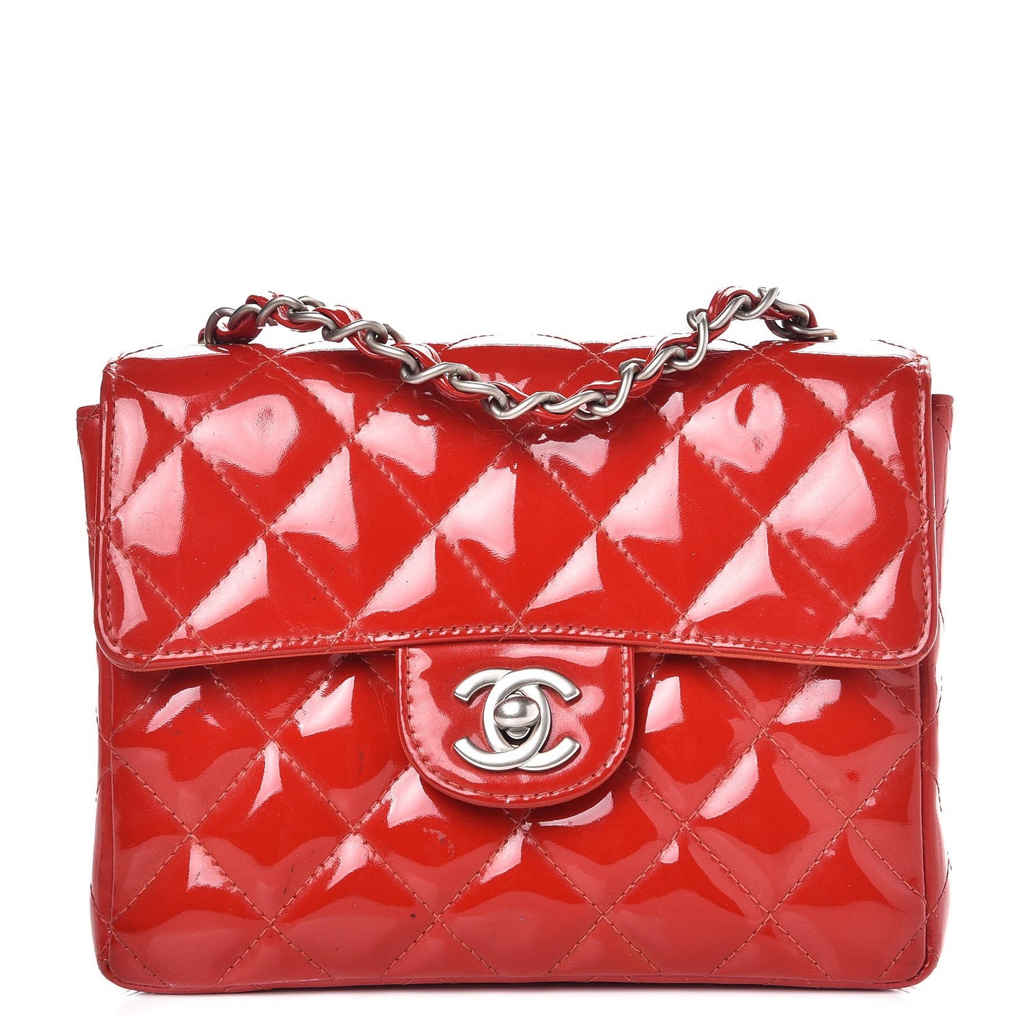 Patent Quilted Mini Square Flap Red