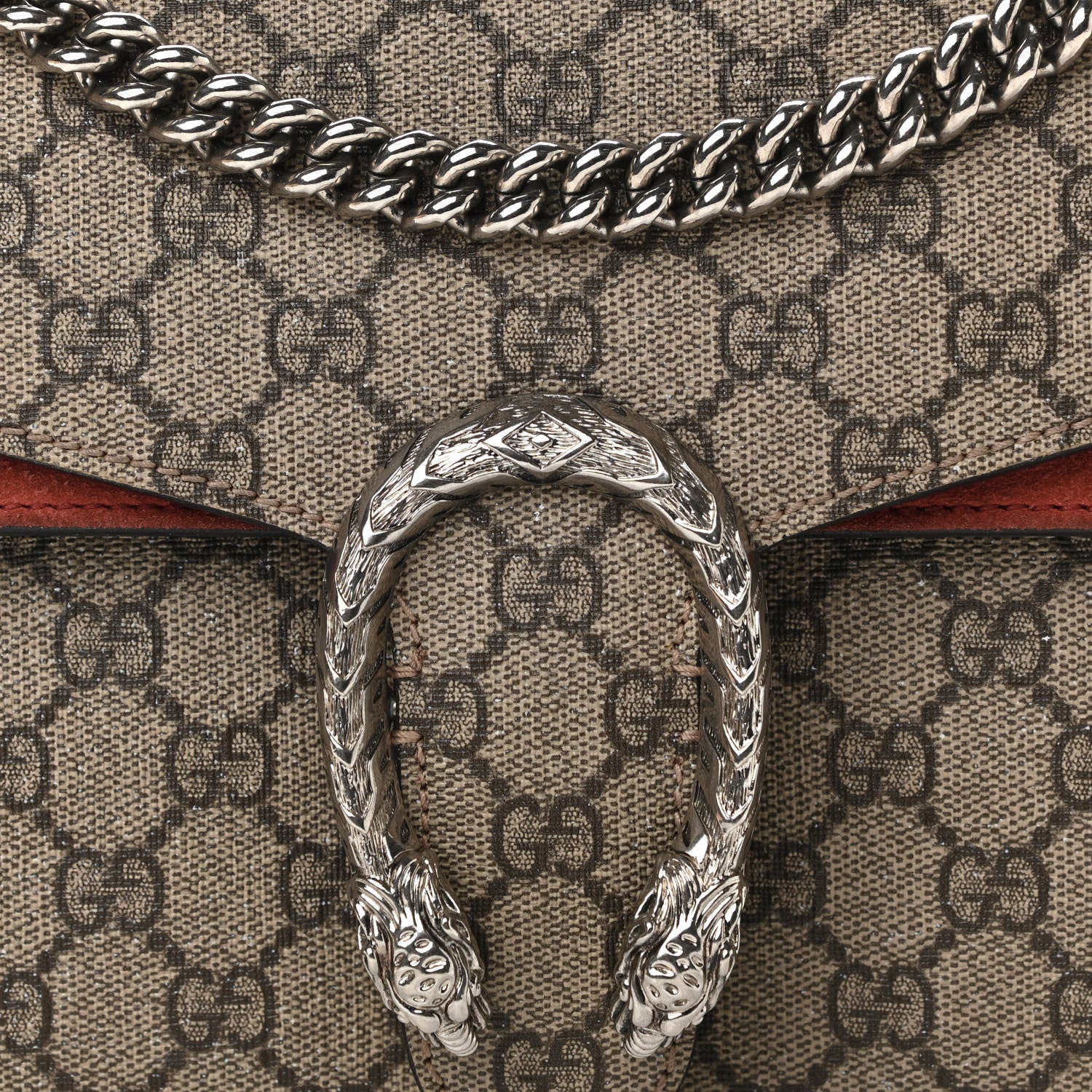 Gucci GG Supreme Monogram Suede Small Dionysus Shoulder Bag Beige Ebony Vulcanic Red 9 of 18