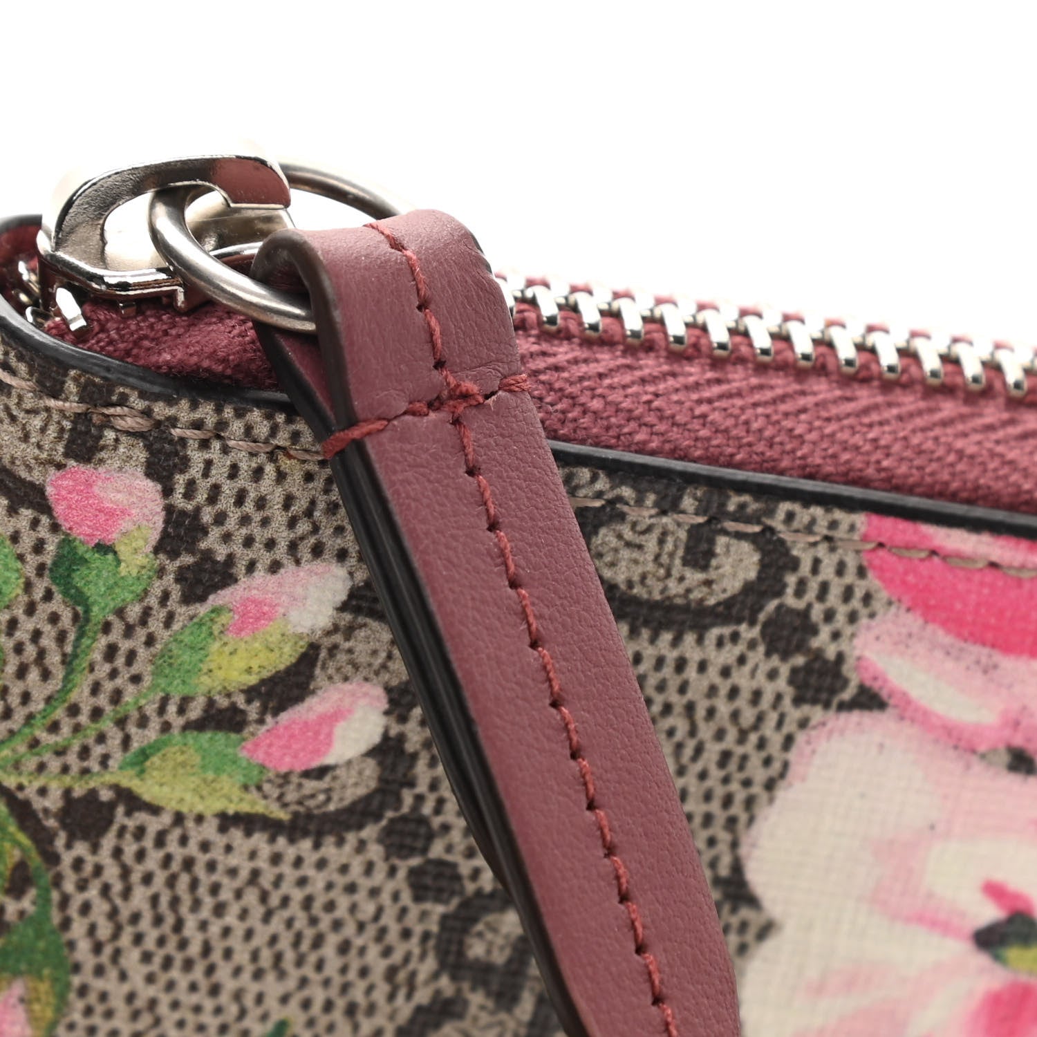 Gucci GG Supreme Monogram Blooms Zip Around Card Case Wallet Beige Multicolor Dry Rose 7 of 8