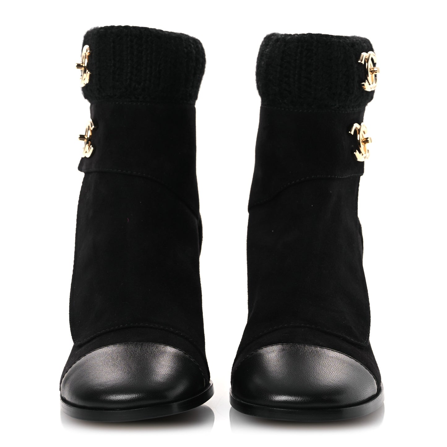 Suede Lambskin Knit CC Short Boots 39.5 Black