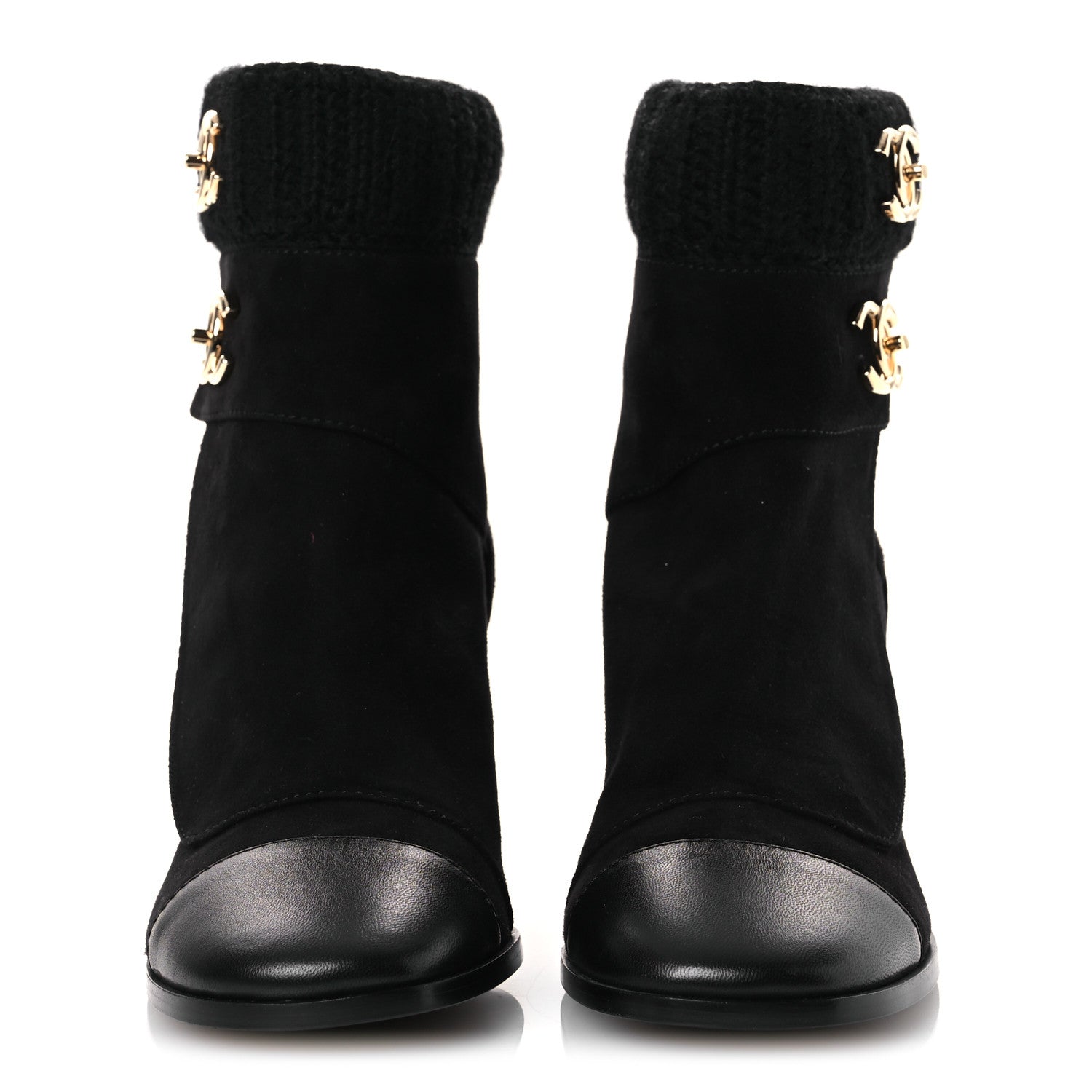 Chanel Suede Lambskin Knit CC Short Boots 39.5 Black 3 of 11