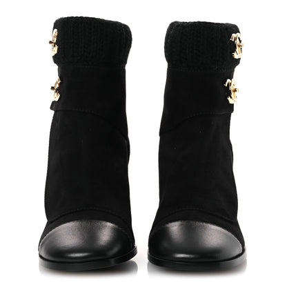 Chanel Suede Lambskin Knit CC Short Boots 39.5 Black 3 of 11