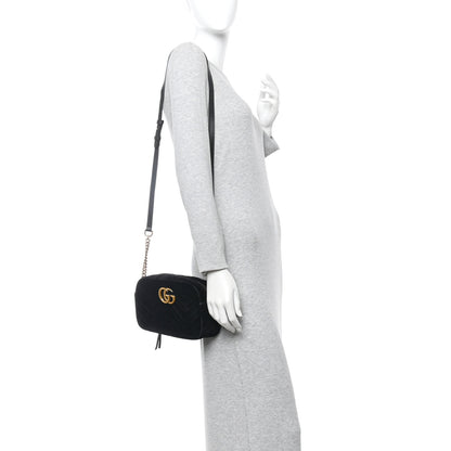 Gucci Velvet Matelasse Small GG Marmont Chain Shoulder Bag Black 2 of 11