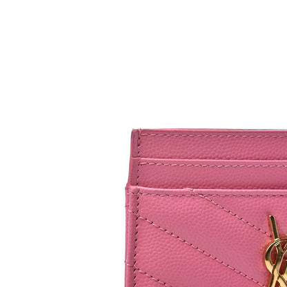 Saint Laurent Grain De Poudre Matelasse Chevron Monogram Credit Card Case Indian Pink 7 of 10