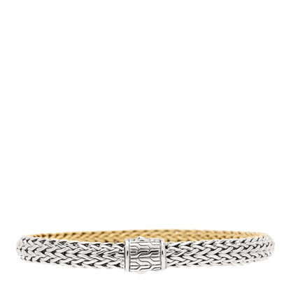 John Hardy Sterling Silver 18K Yellow Gold Diamond 6.5mm Classic Chain Reversible Bracelet 3 of 5