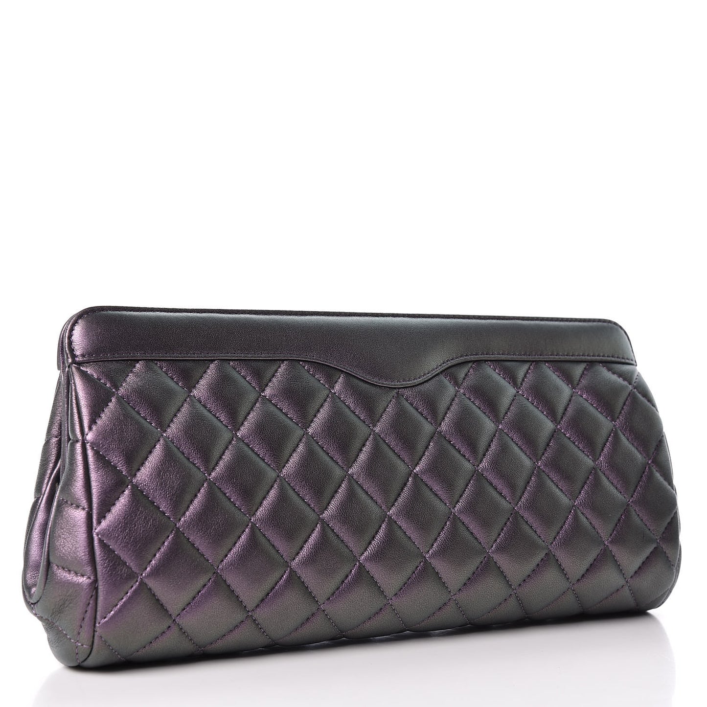 Iridescent Lambskin Quilted Clutch Dark Purple