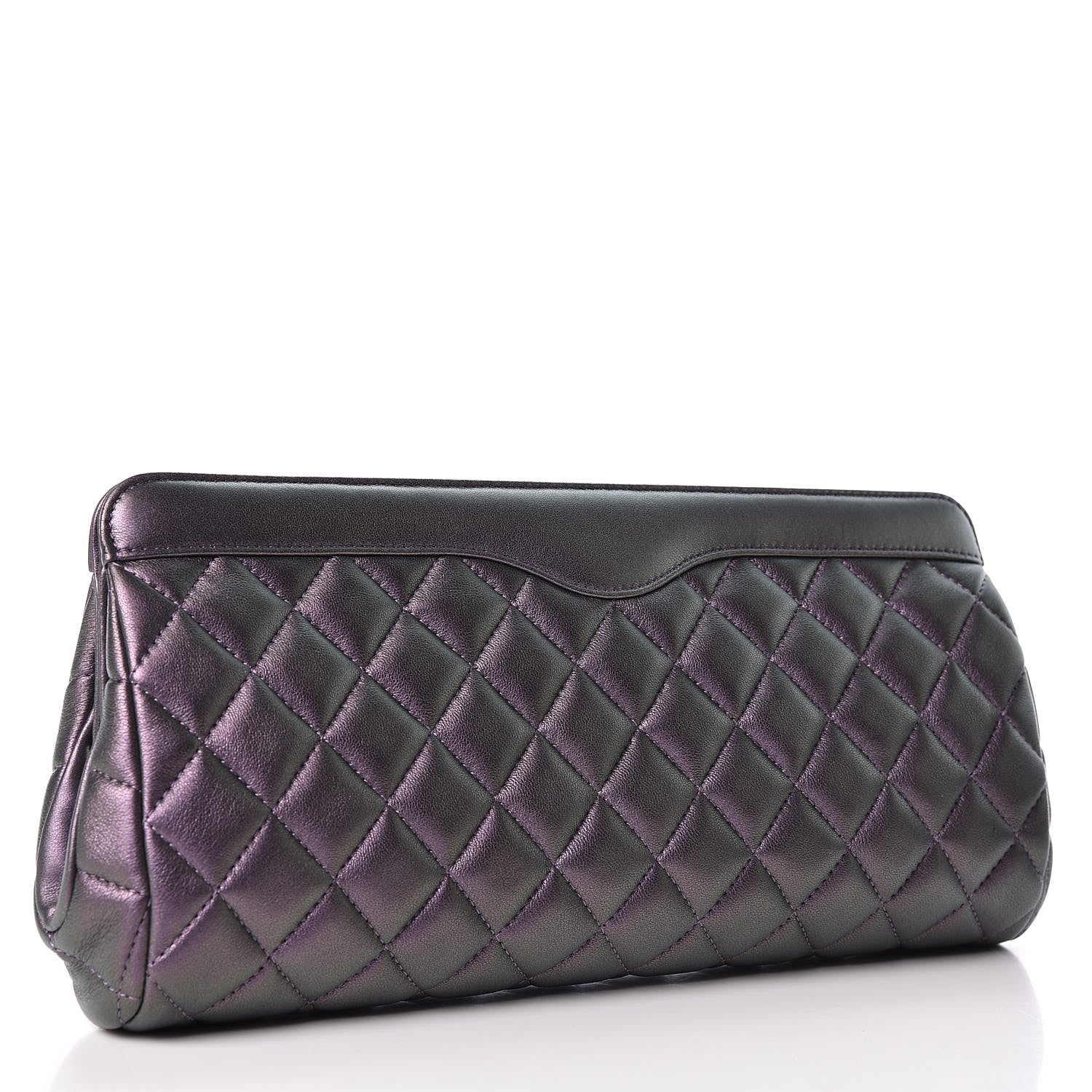 Chanel Iridescent Lambskin Quilted Clutch Dark Purple 3 of 10